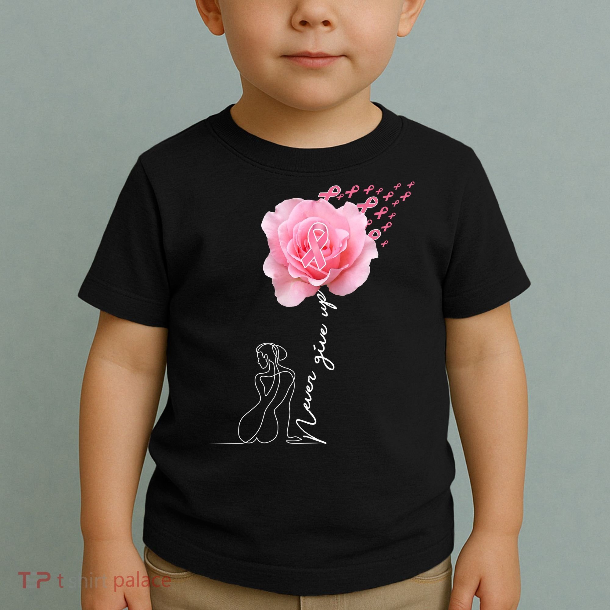 Never Give Up Breast Cancer Rose Toddler T-Shirt