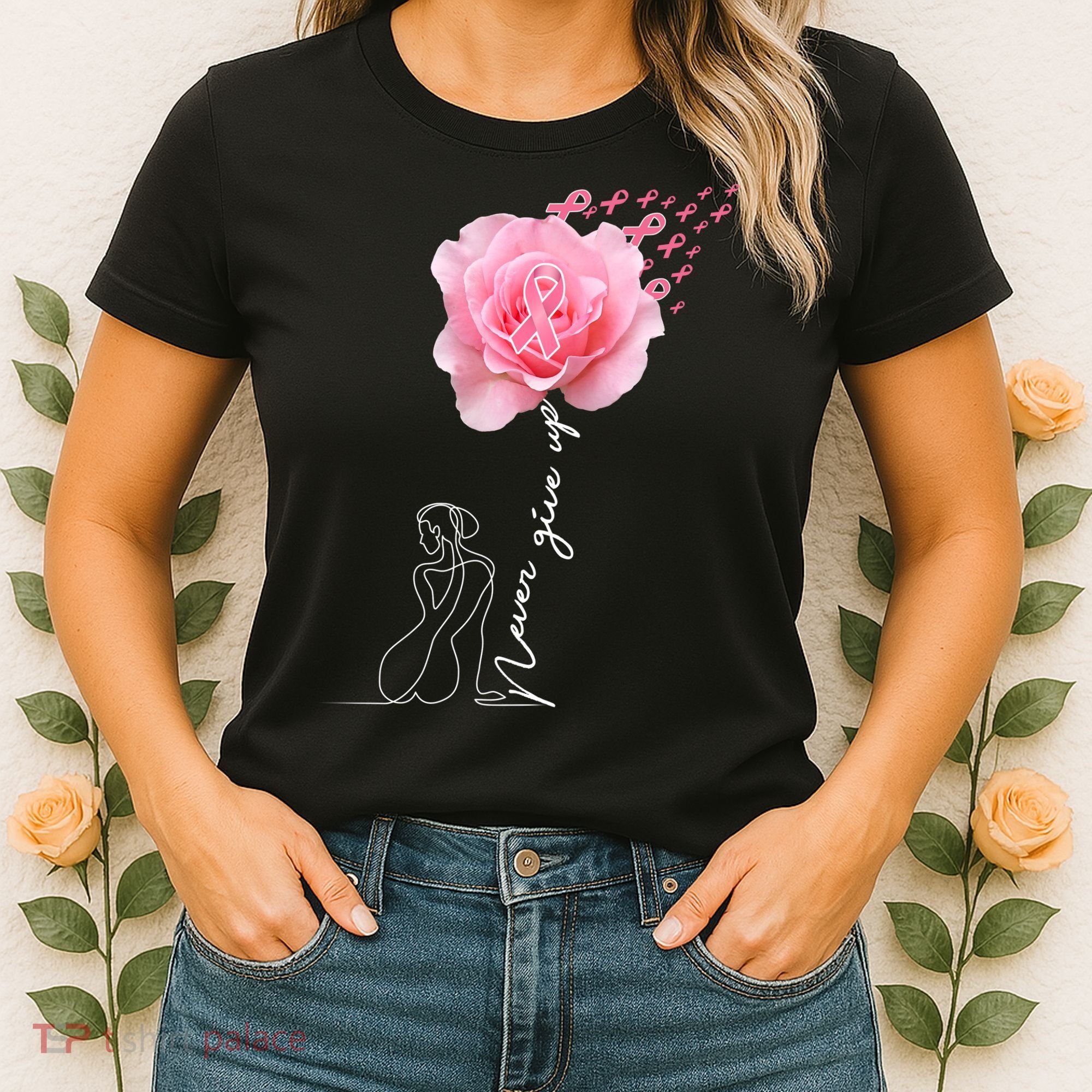 Never Give Up Breast Cancer Rose Women's T-Shirt