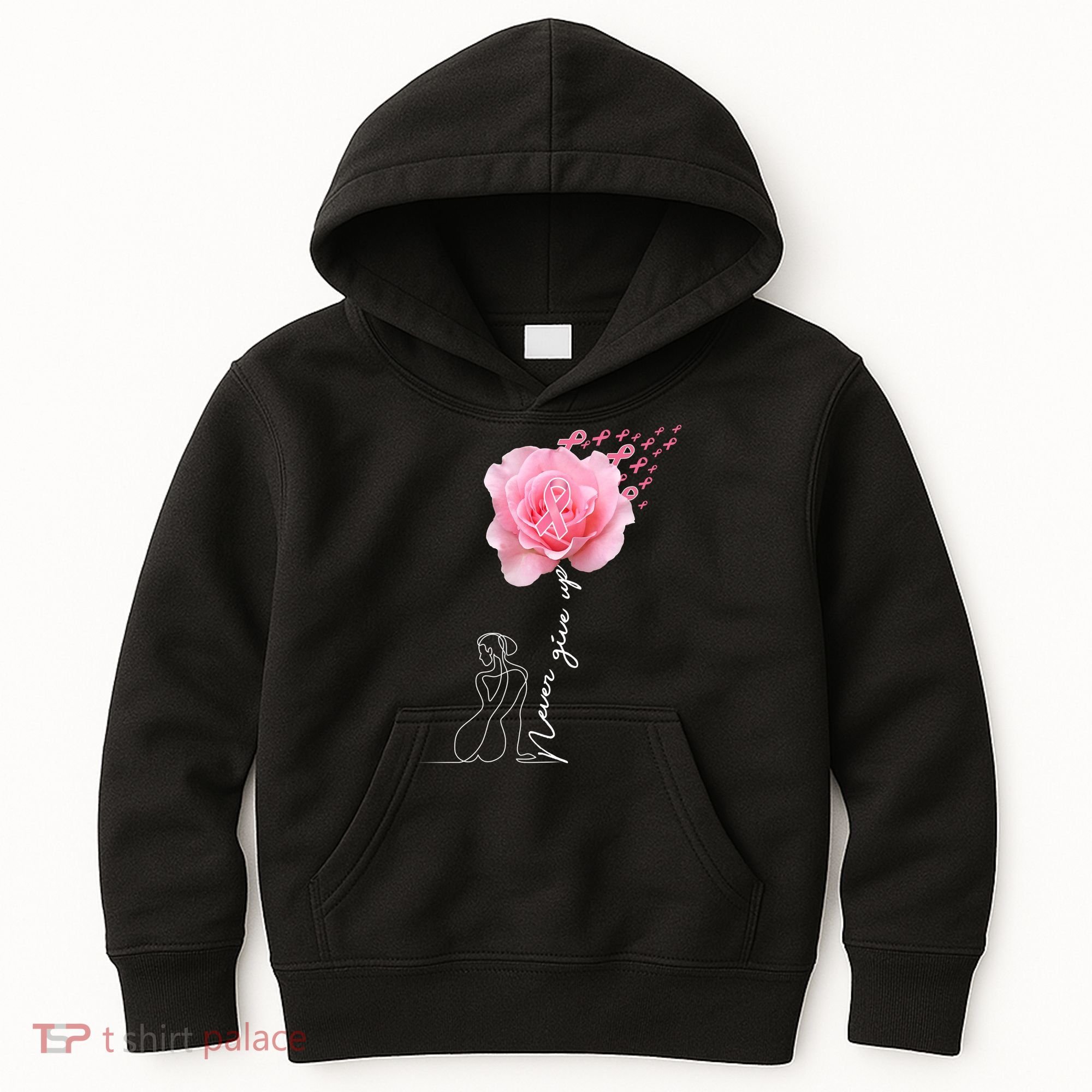 Never Give Up Breast Cancer Rose Kids Hoodie