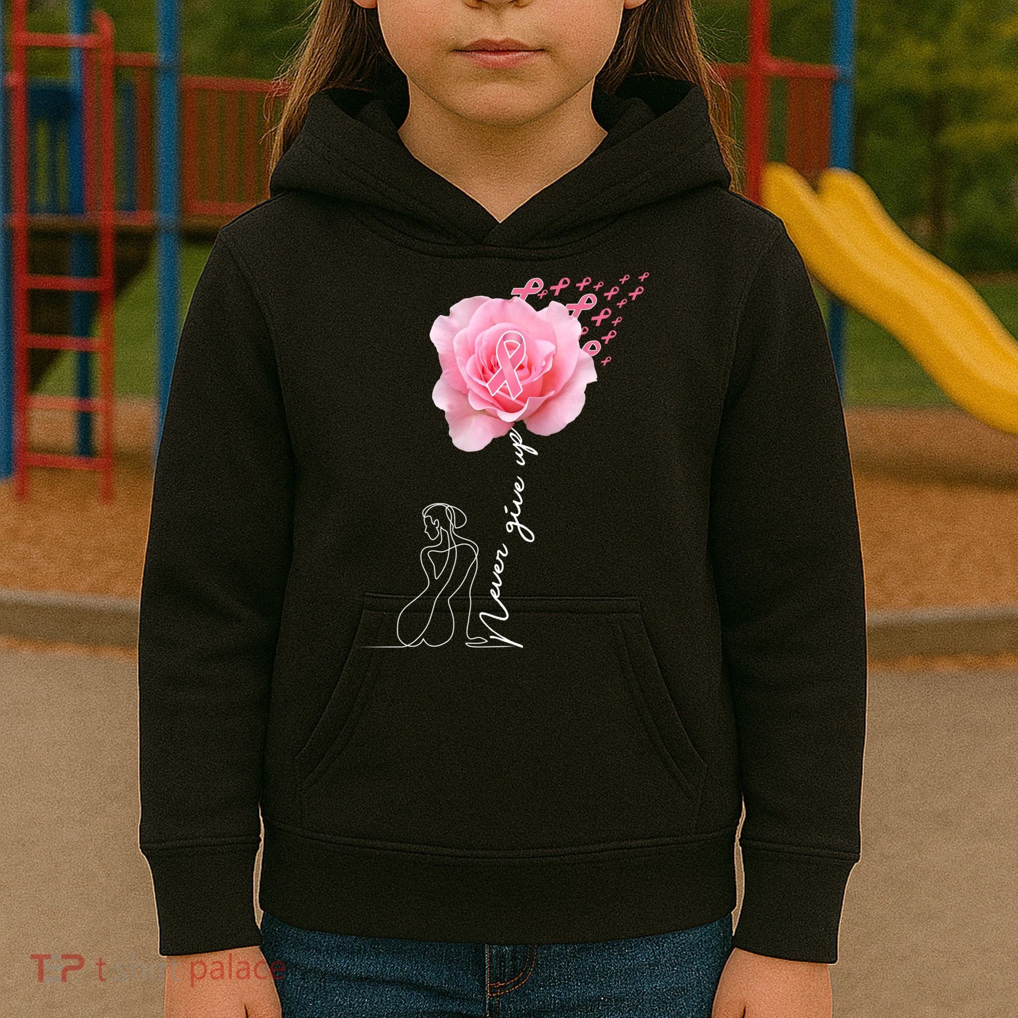 Never Give Up Breast Cancer Rose Kids Hoodie