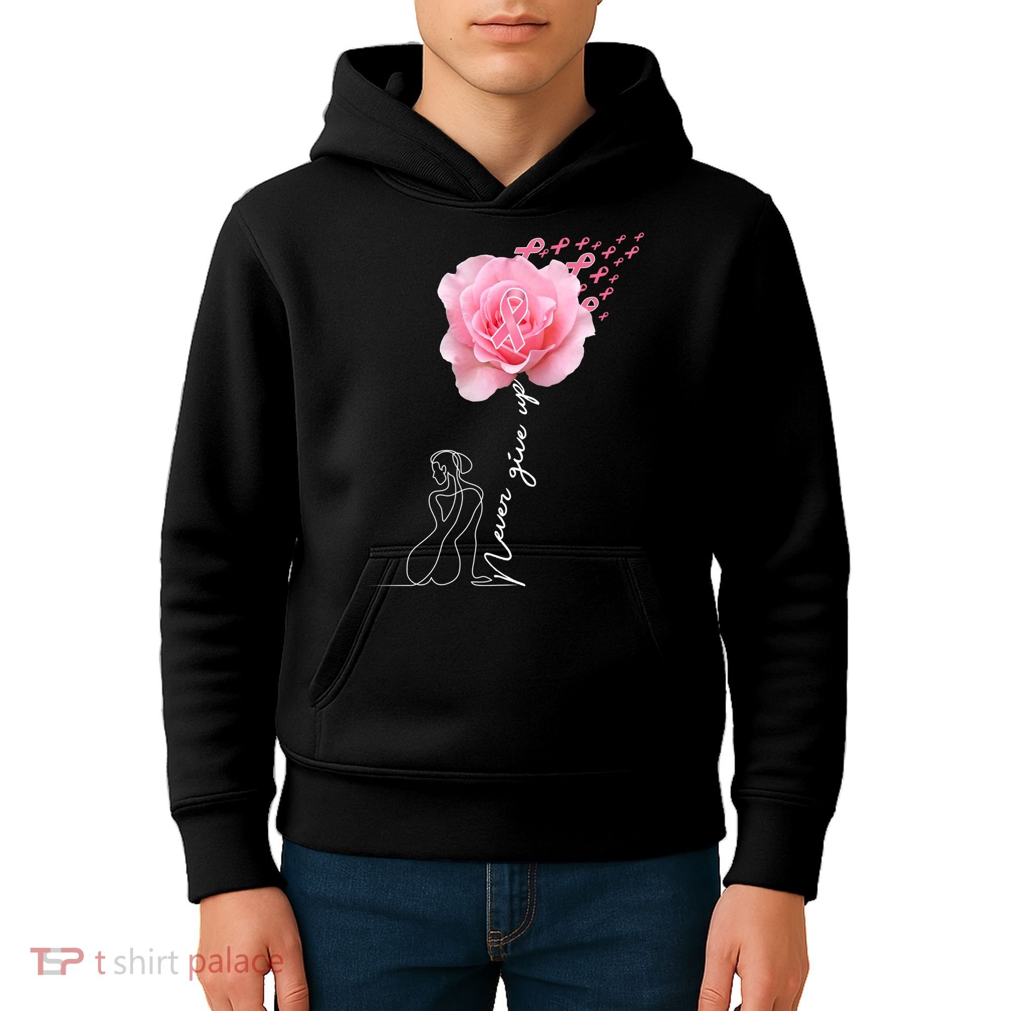 Never Give Up Breast Cancer Rose Kids Hoodie