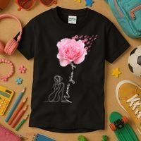 Never Give Up Breast Cancer Rose Kids T-Shirt thumb 3