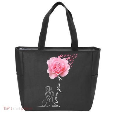 Never Give Up Breast Cancer Rose Tote Bag