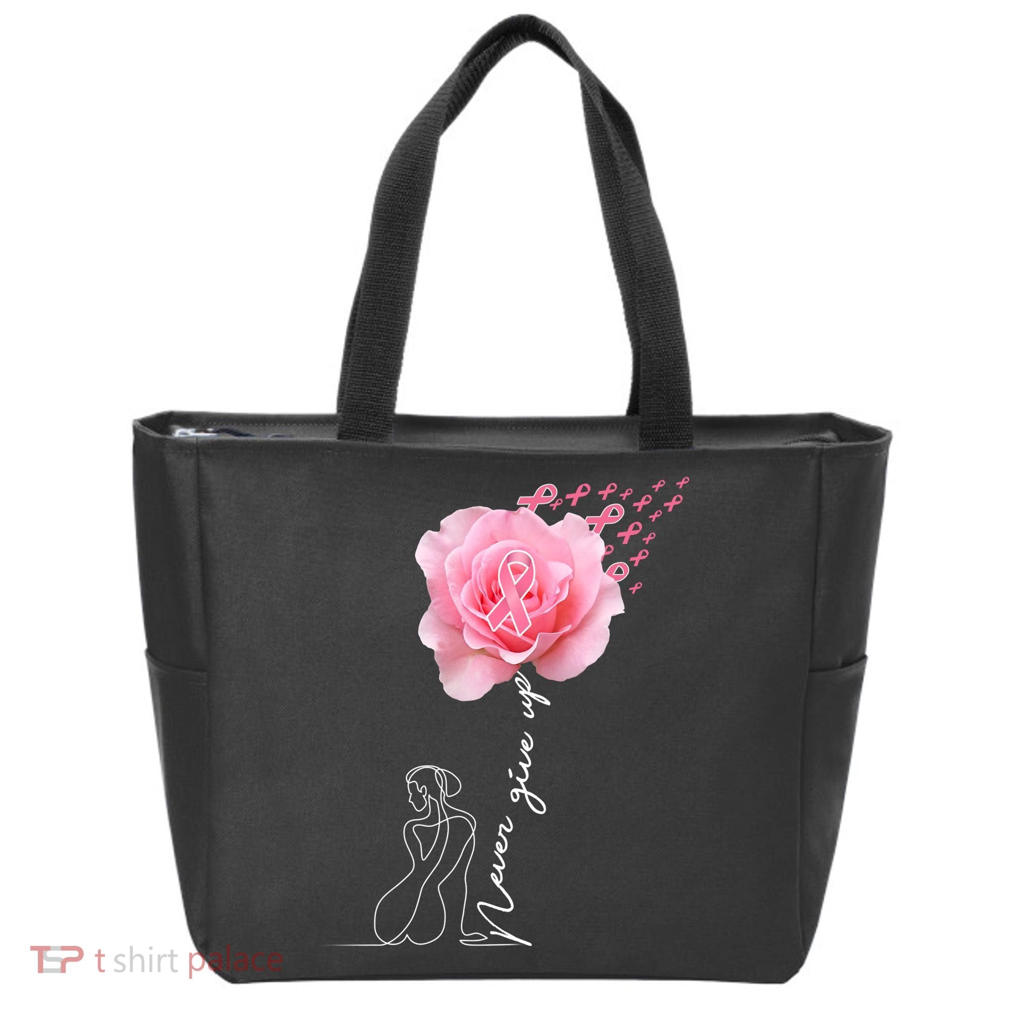 Never Give Up Breast Cancer Rose Tote Bag