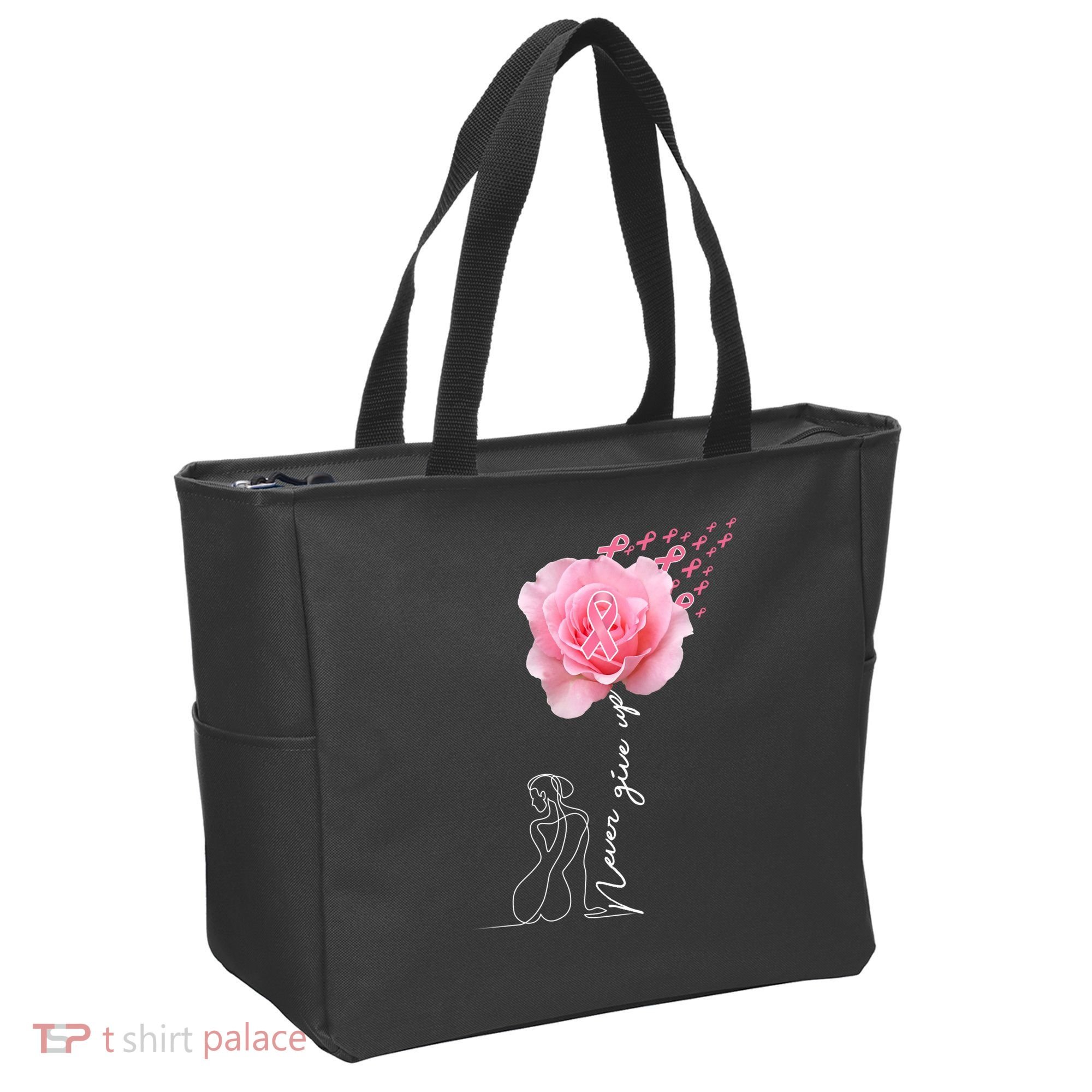 Never Give Up Breast Cancer Rose Tote Bag