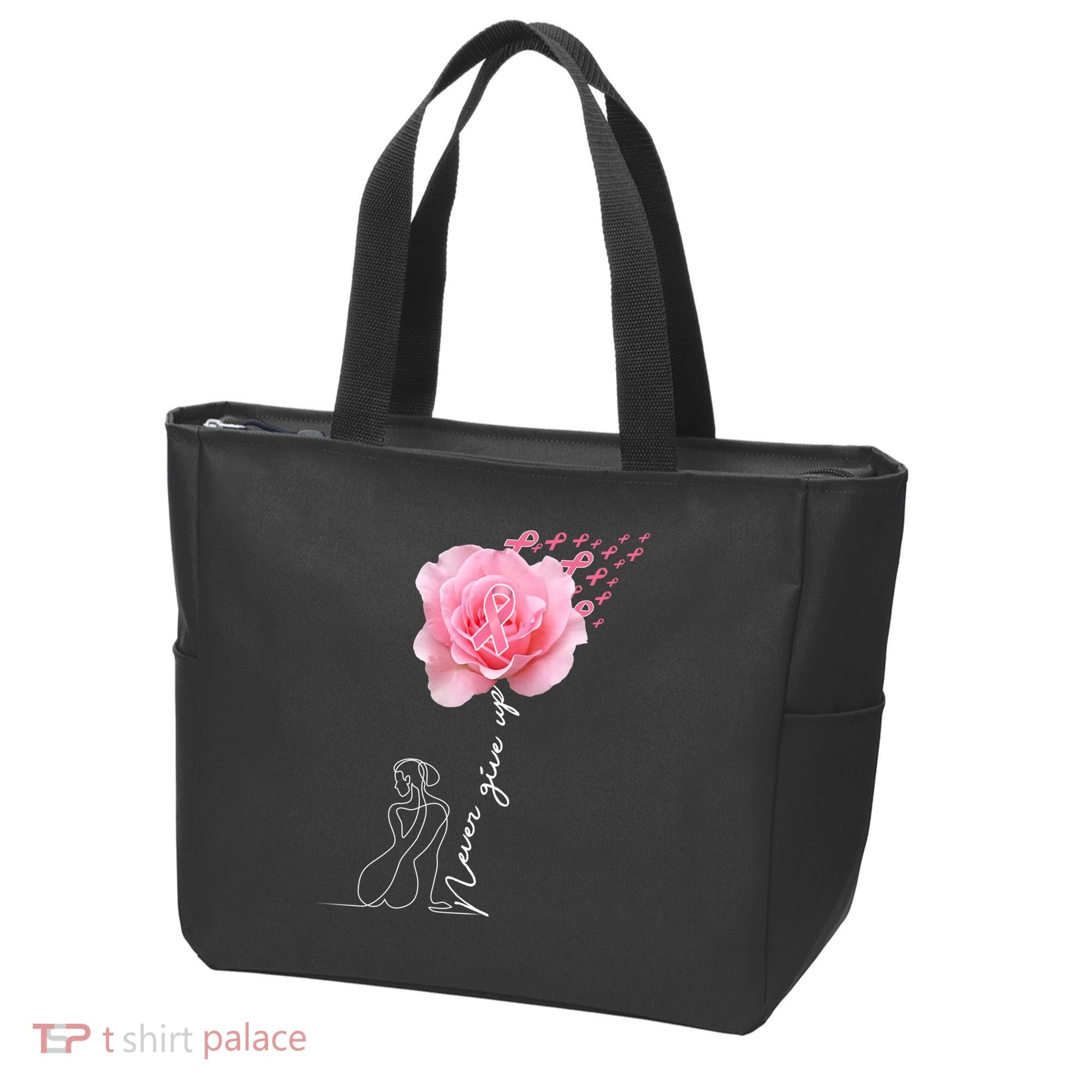 Never Give Up Breast Cancer Rose Tote Bag