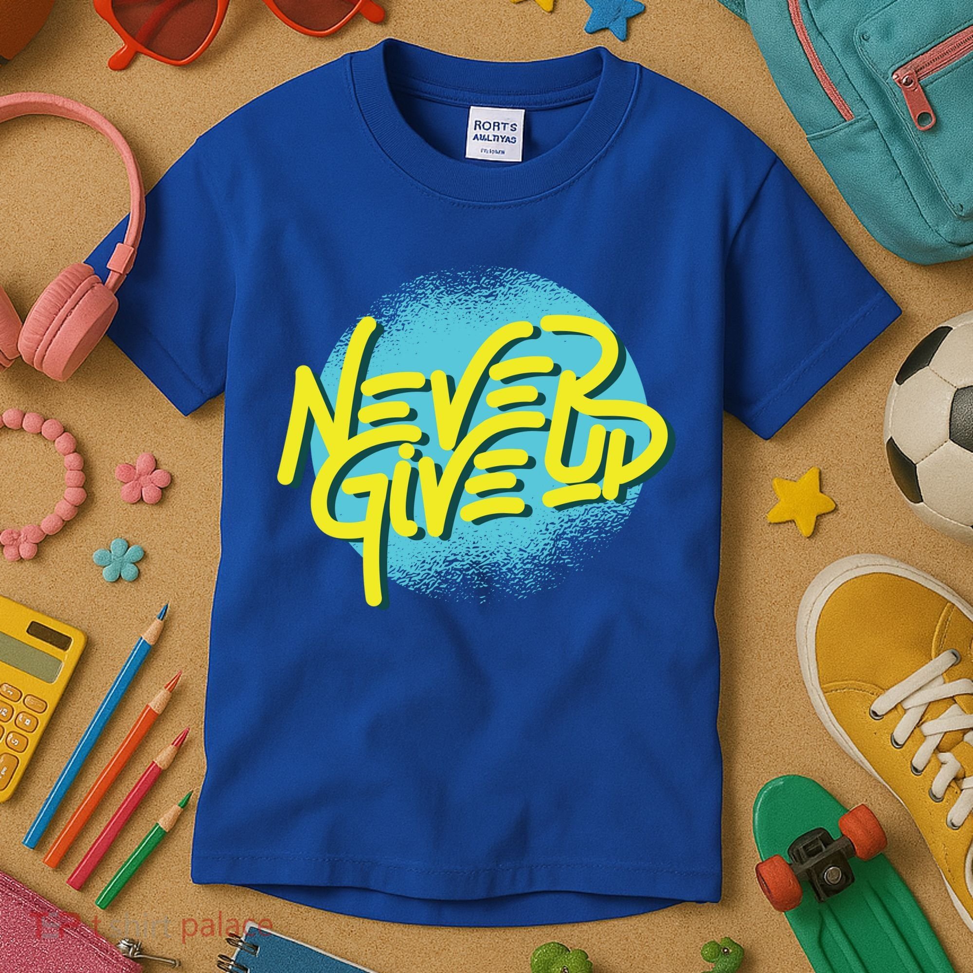 Never Give Up Motivational Kids T-Shirt