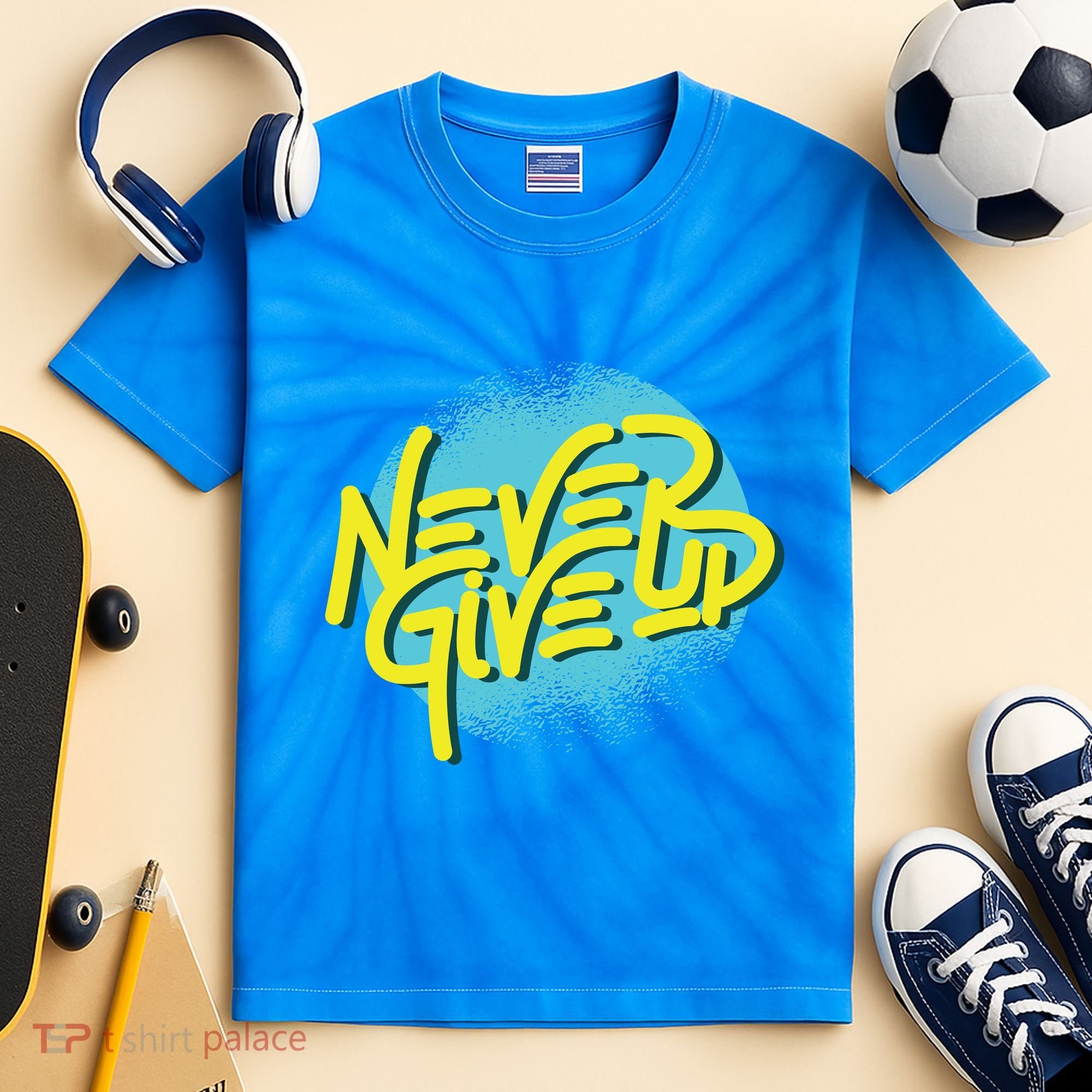 Never Give Up Motivational Kids Tie-Dye T-Shirt