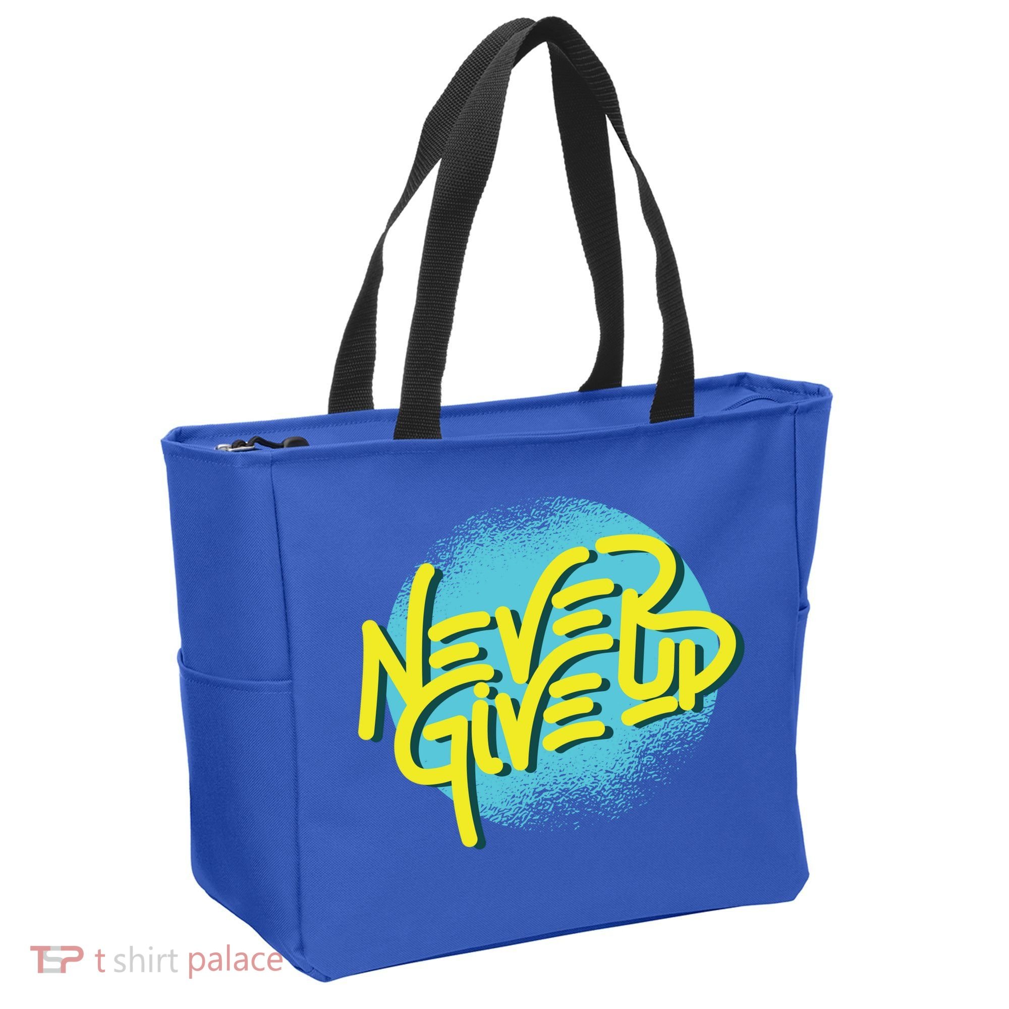 Never Give Up Motivational Tote Bag