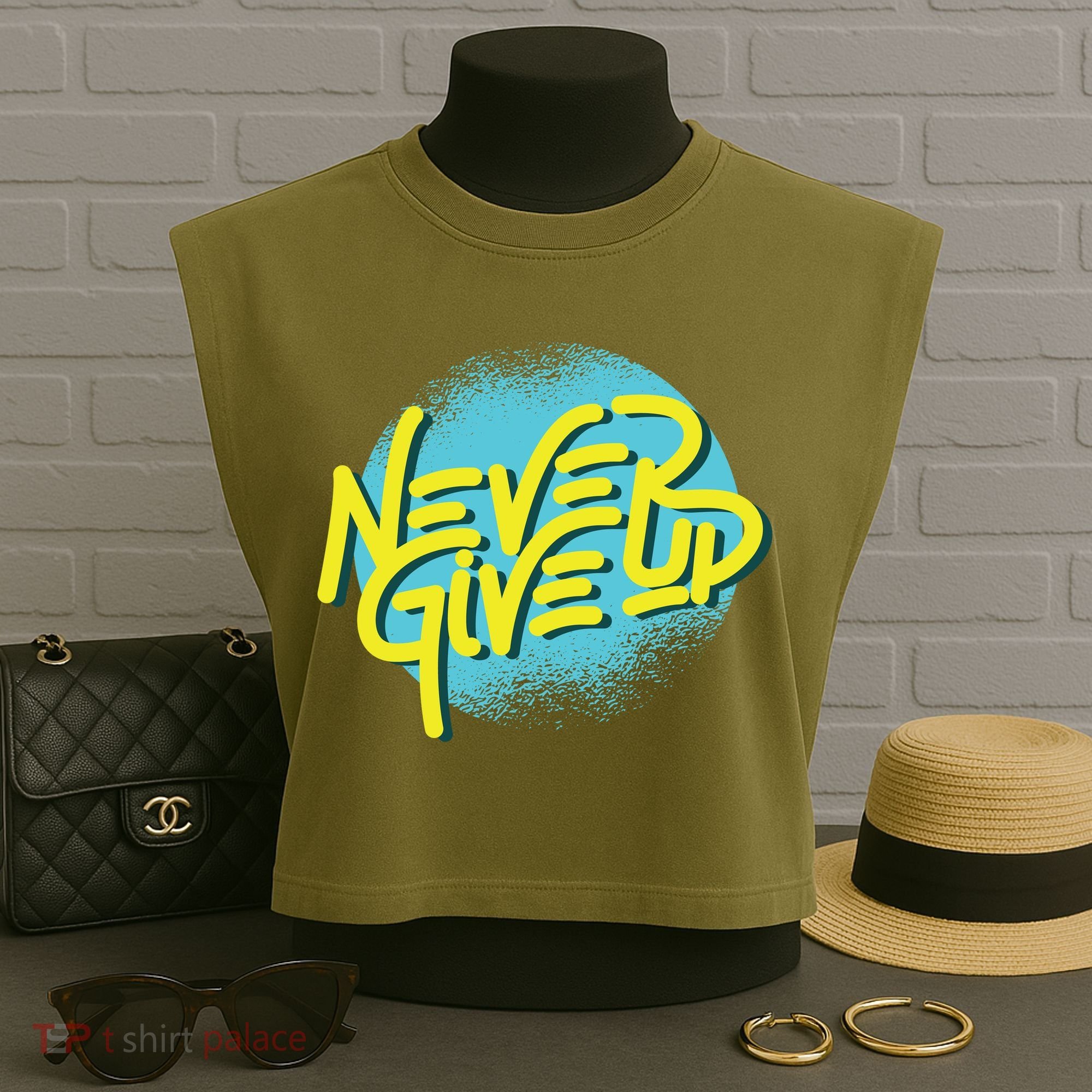 Never Give Up Motivational Garment-Dyed Women's Muscle Tee