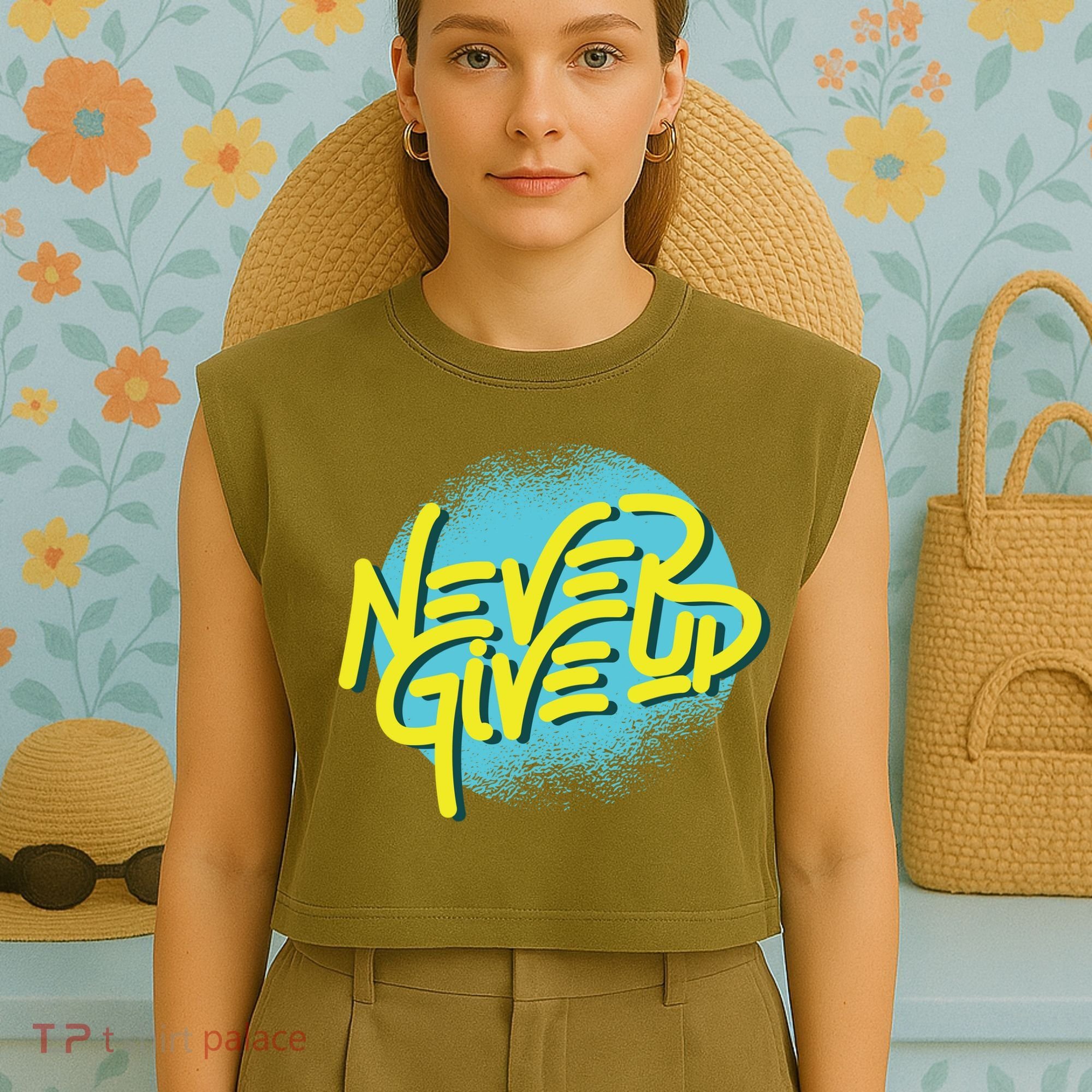 Never Give Up Motivational Garment-Dyed Women's Muscle Tee