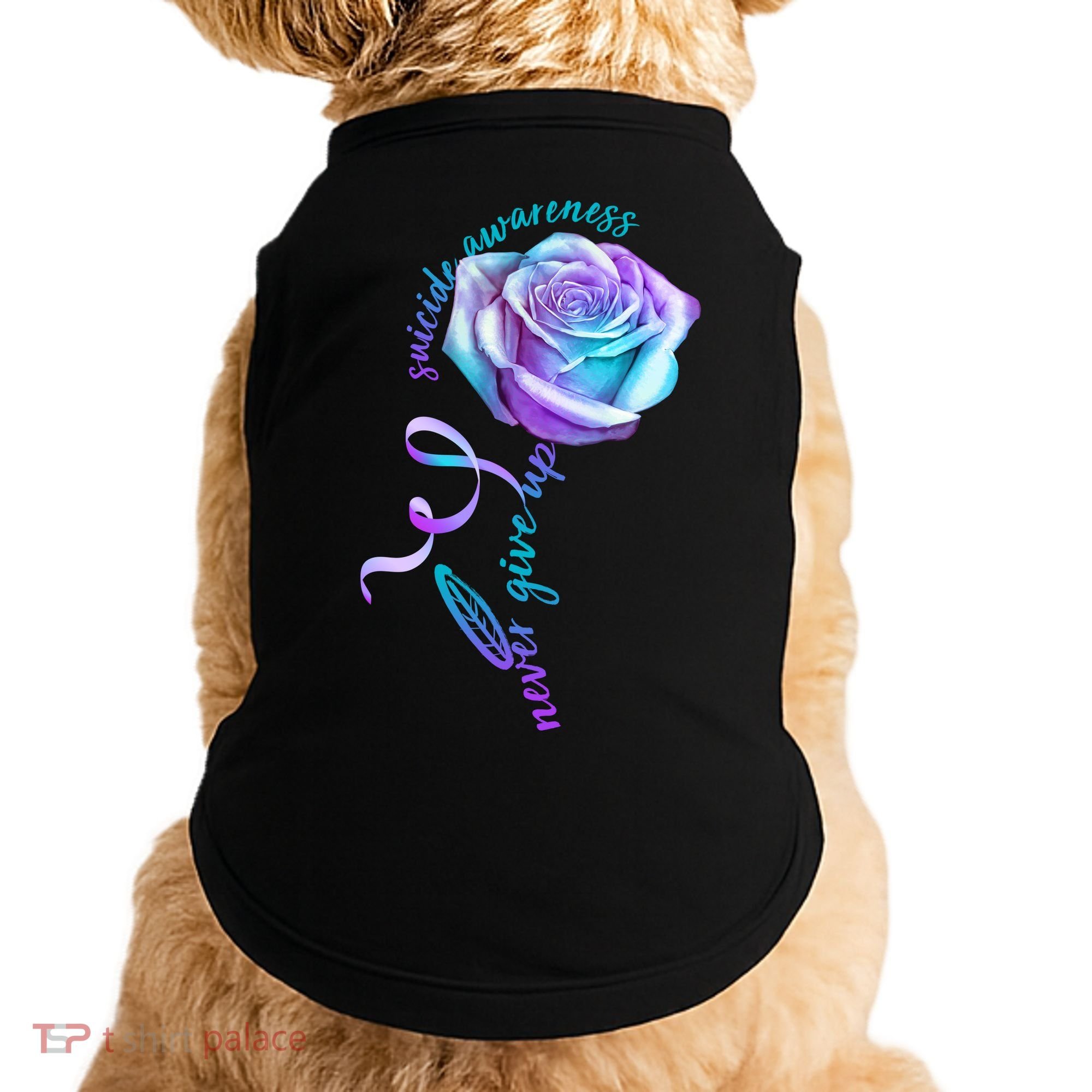 Never Give Up Suicide Awareness Ribbon Rose Doggie Tank