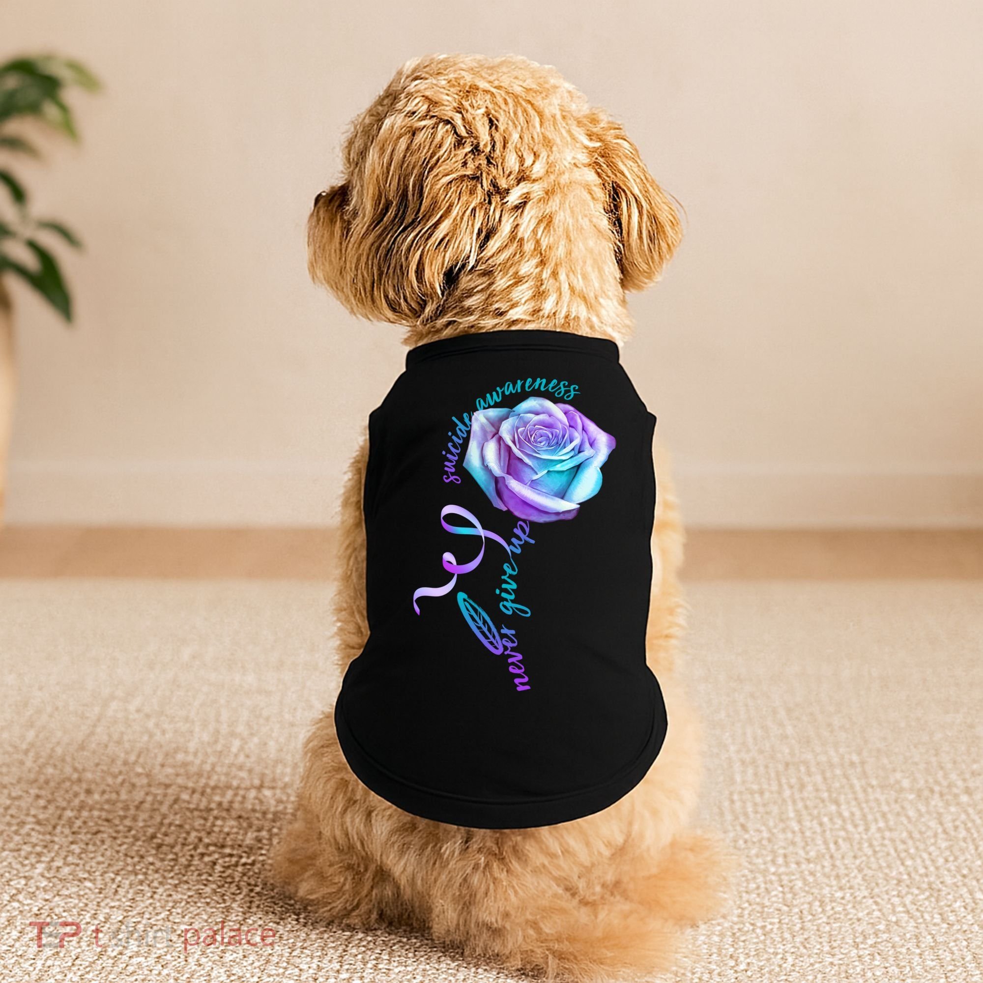 Never Give Up Suicide Awareness Ribbon Rose Doggie Tank