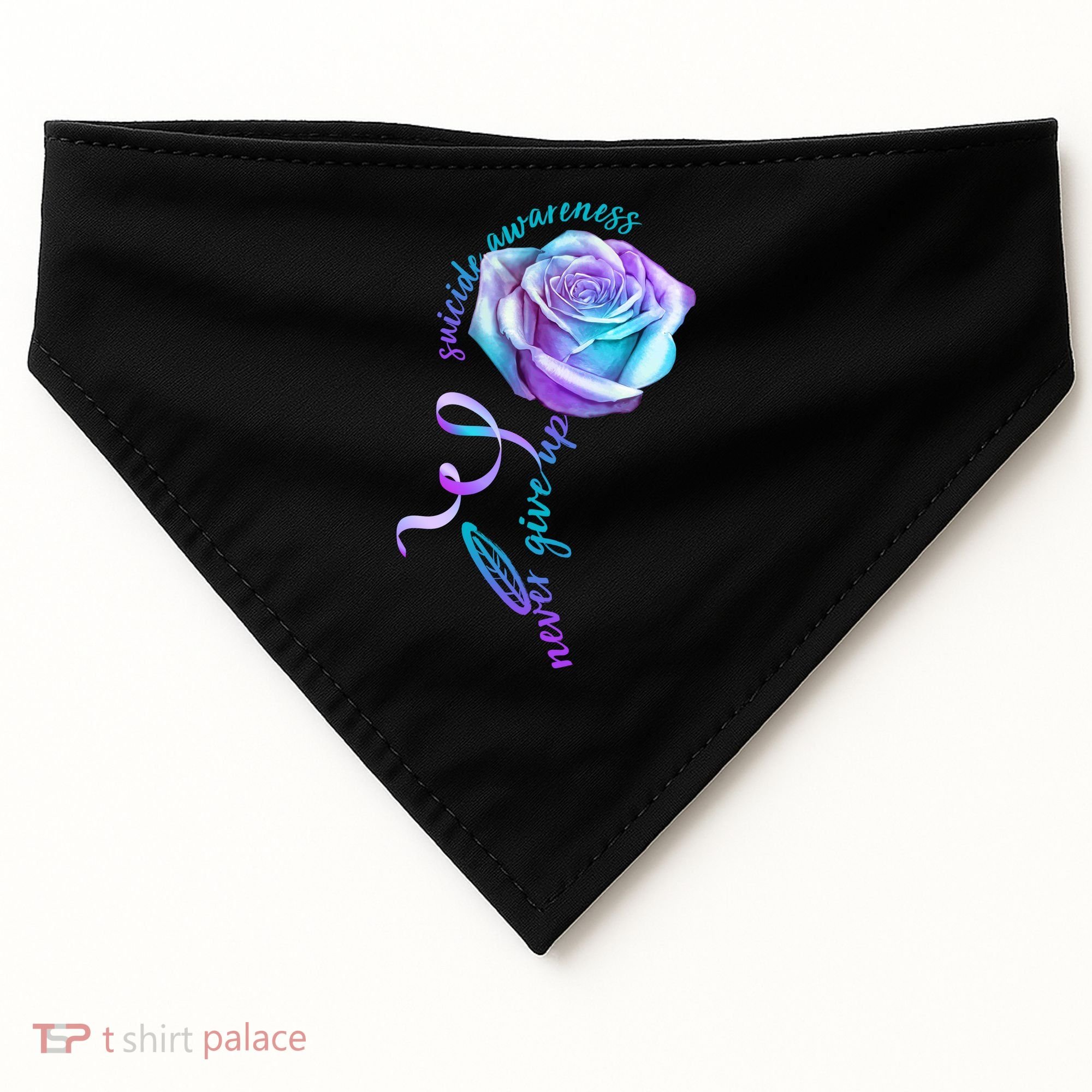 Never Give Up Suicide Awareness Ribbon Rose USA-Made Doggie Bandana