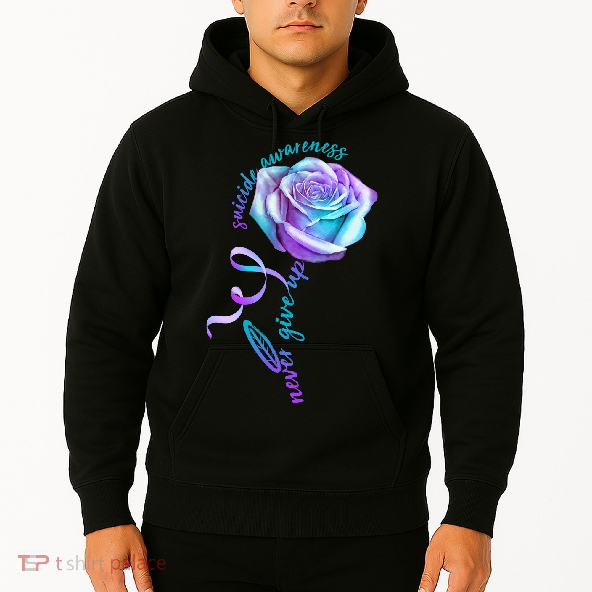 Never Give Up Suicide Awareness Ribbon Rose Hoodie