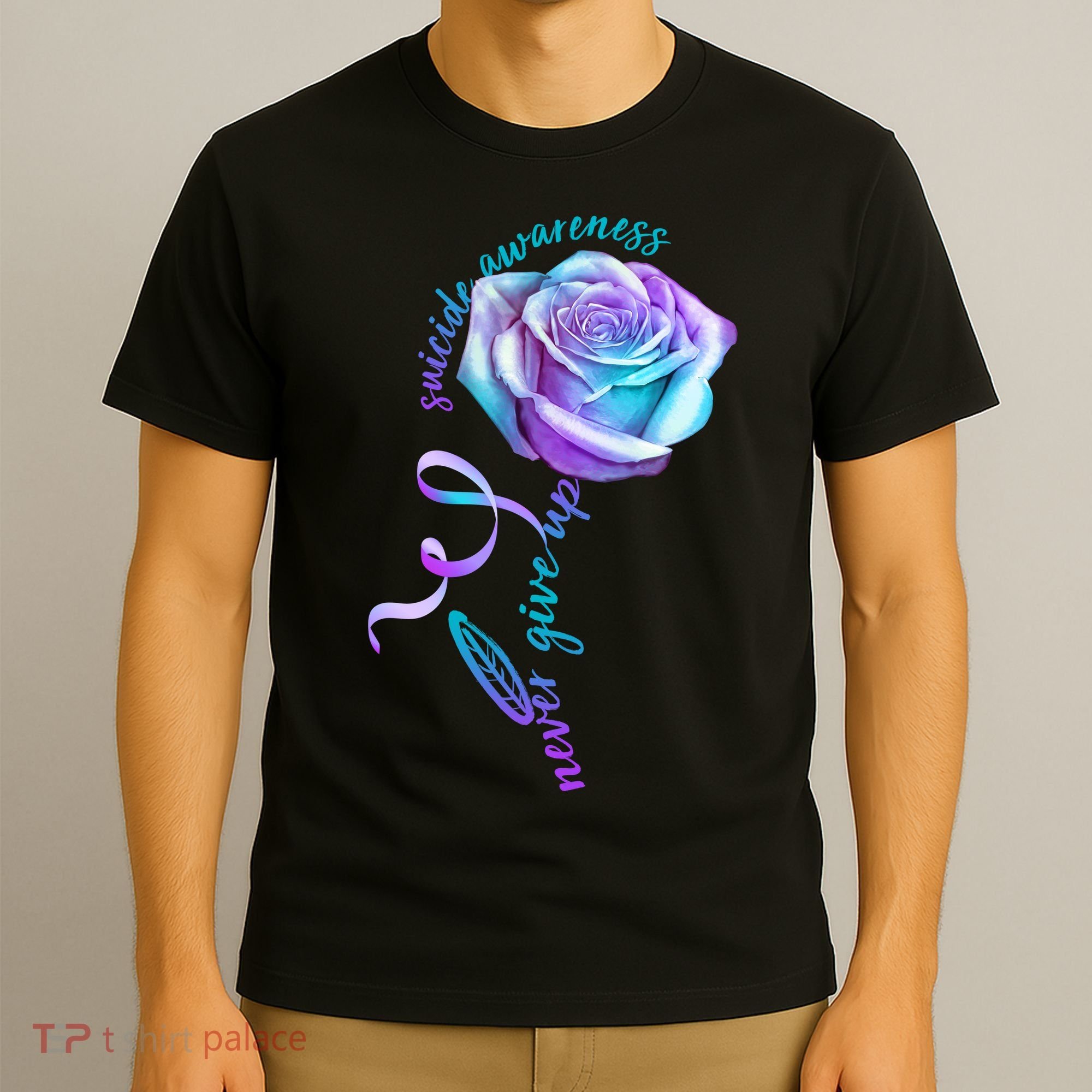 Never Give Up Suicide Awareness Ribbon Rose T-Shirt