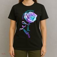Never Give Up Suicide Awareness Ribbon Rose T-Shirt thumb 4