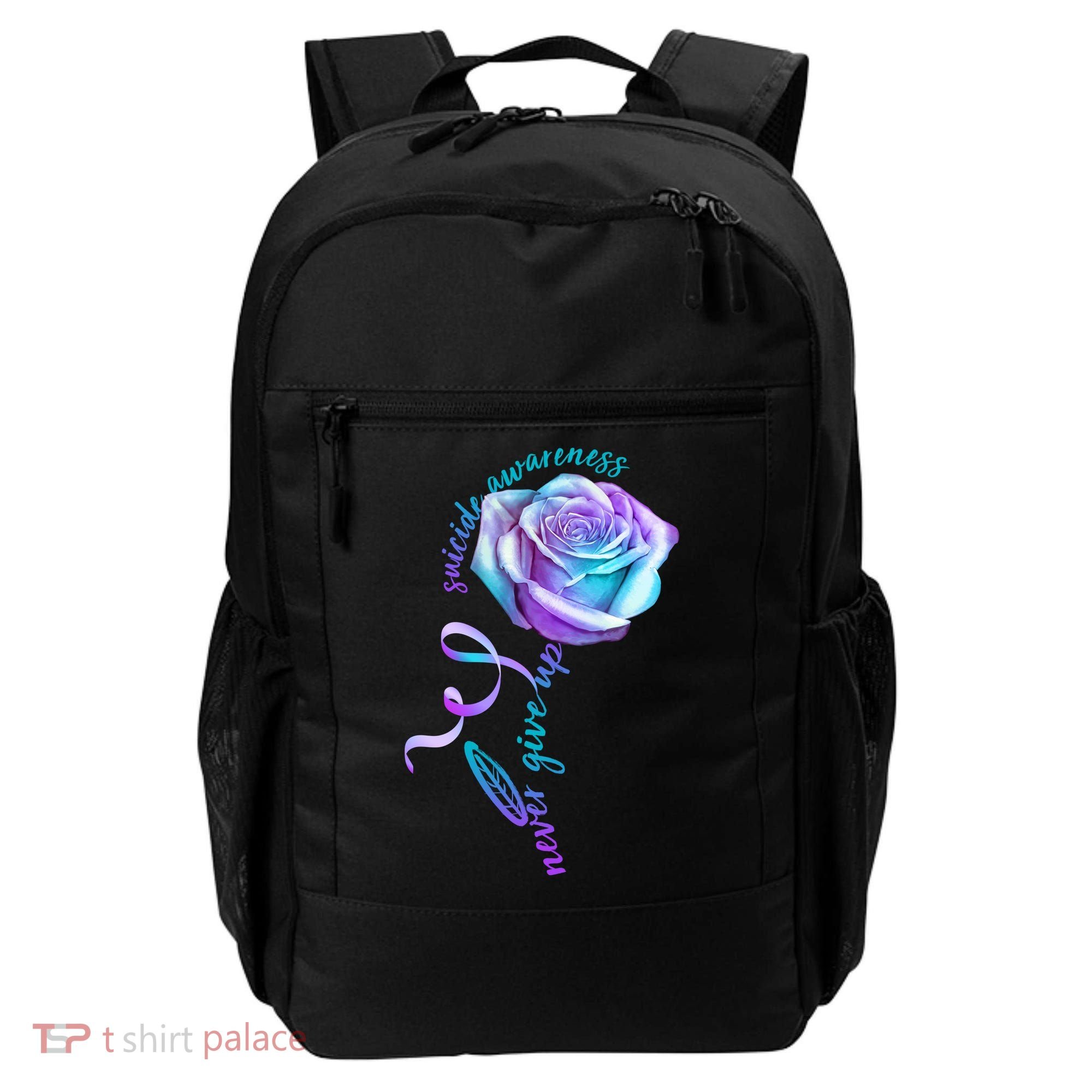Never Give Up Suicide Awareness Ribbon Rose Backpack
