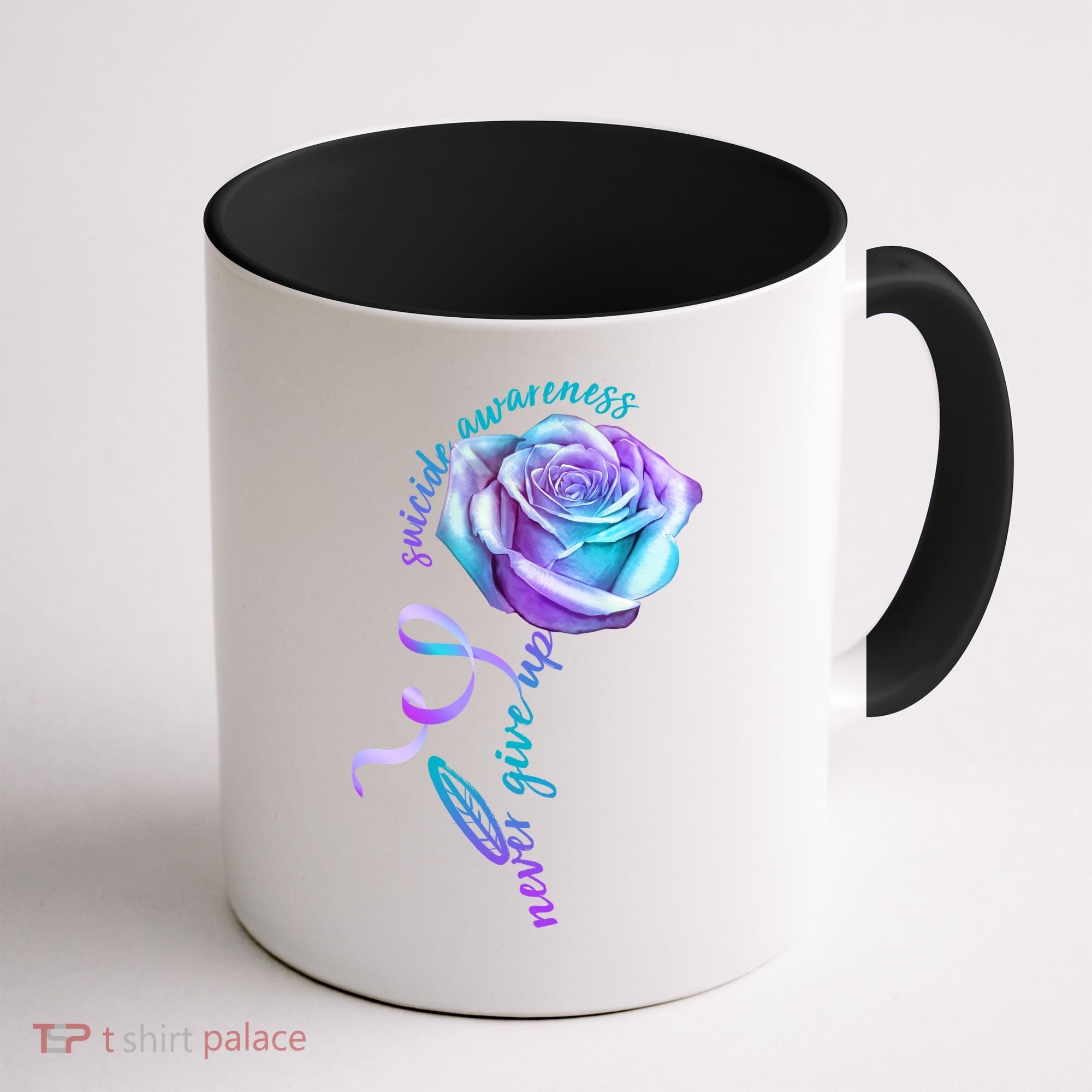 Never Give Up Suicide Awareness Ribbon Rose Coffee Mug