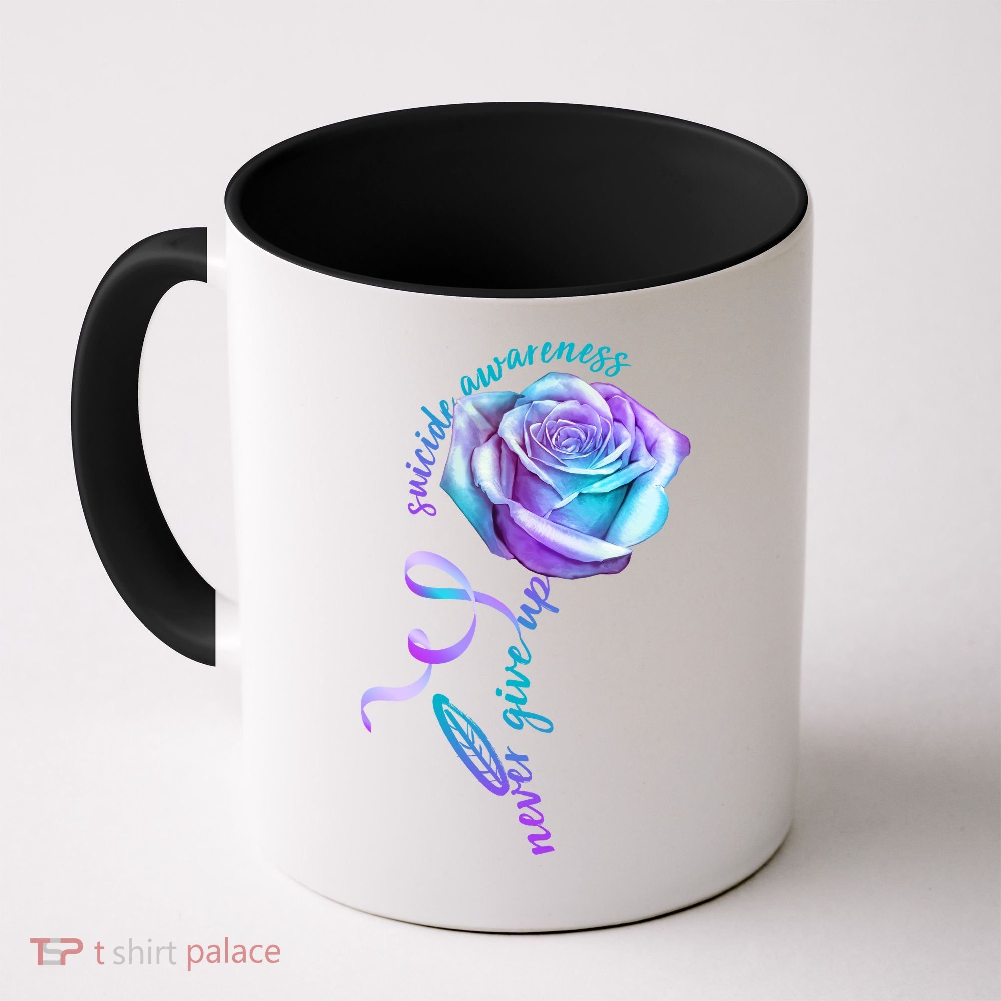 Never Give Up Suicide Awareness Ribbon Rose Coffee Mug
