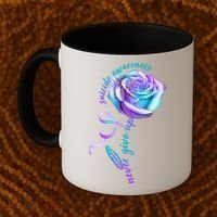 Never Give Up Suicide Awareness Ribbon Rose Coffee Mug thumb 2