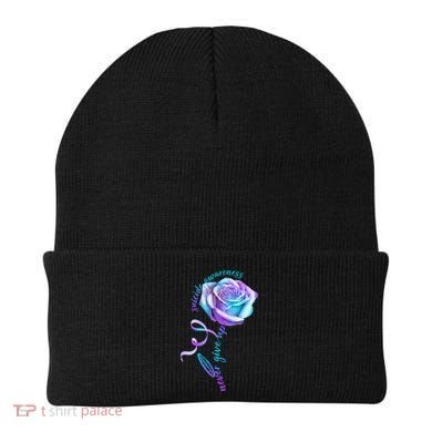 Never Give Up Suicide Awareness Ribbon Rose Beanie
