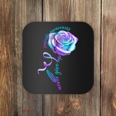 Never Give Up Suicide Awareness Ribbon Rose Coaster