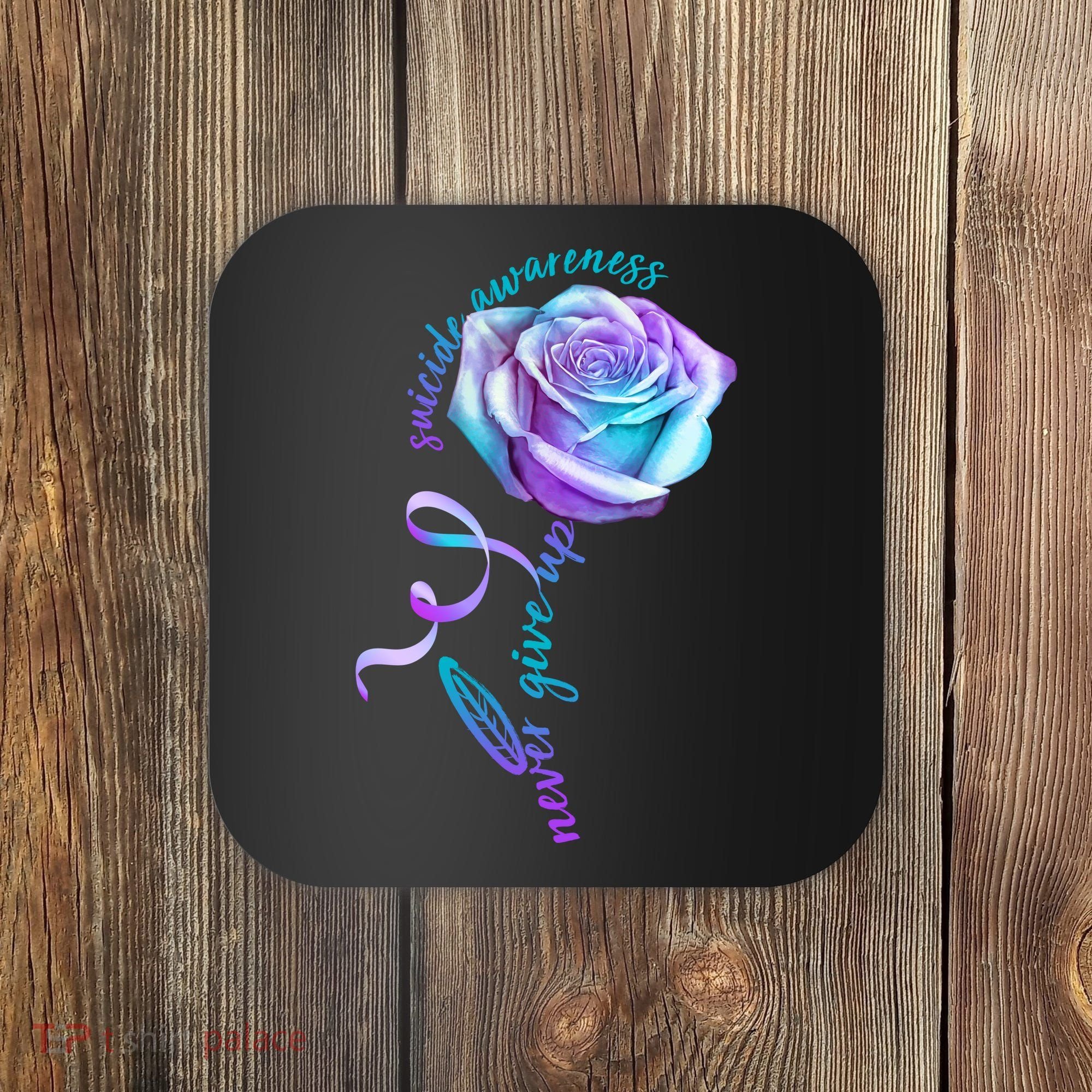Never Give Up Suicide Awareness Ribbon Rose Coaster