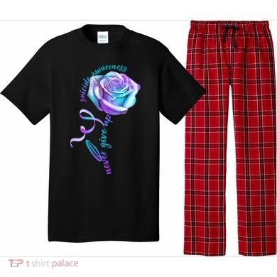 Never Give Up Suicide Awareness Ribbon Rose Pajama Set