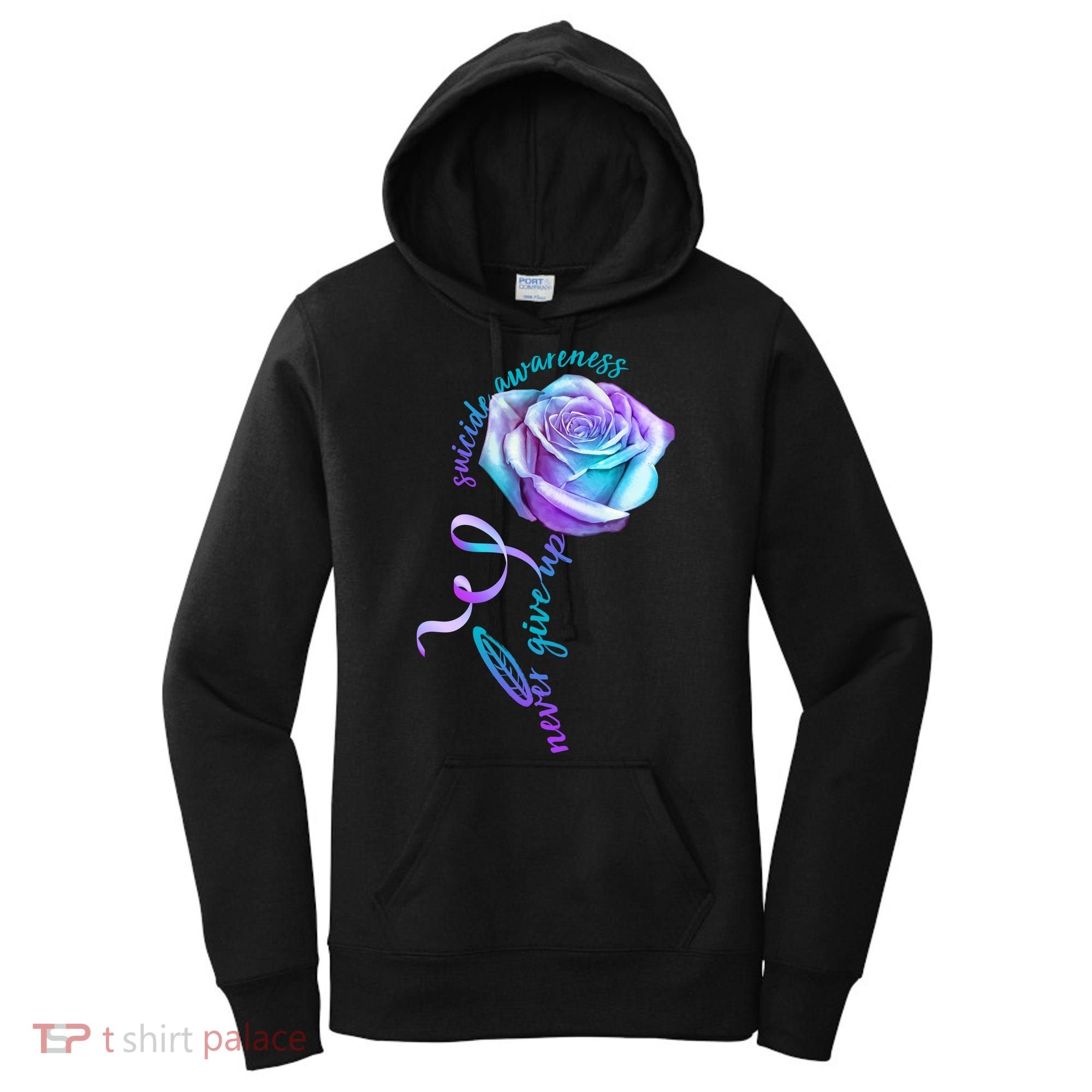 Never Give Up Suicide Awareness Ribbon Rose Women's Hoodie