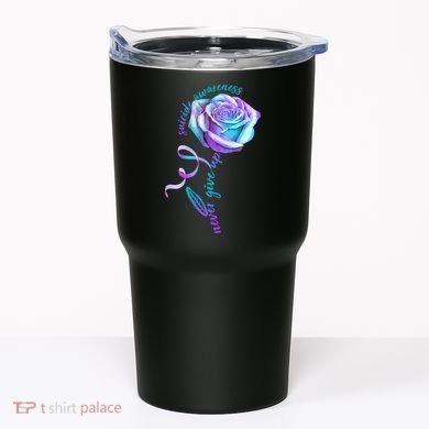 Never Give Up Suicide Awareness Ribbon Rose Tumbler
