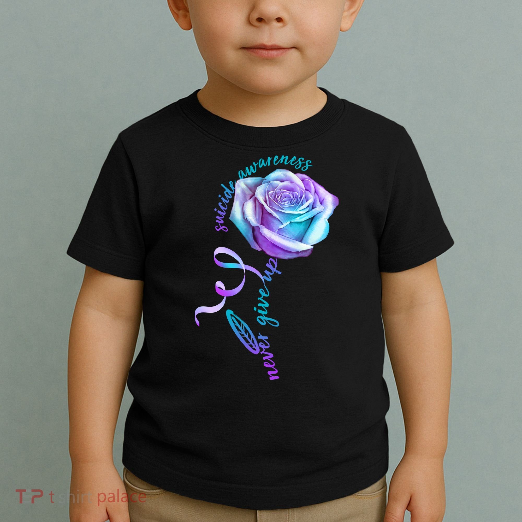 Never Give Up Suicide Awareness Ribbon Rose Toddler T-Shirt