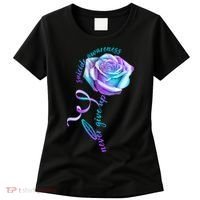 Never Give Up Suicide Awareness Ribbon Rose Women's T-Shirt thumb 0