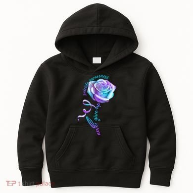 Never Give Up Suicide Awareness Ribbon Rose Kids Hoodie