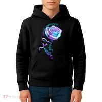 Never Give Up Suicide Awareness Ribbon Rose Kids Hoodie thumb 4