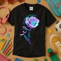 Never Give Up Suicide Awareness Ribbon Rose Kids T-Shirt thumb 3