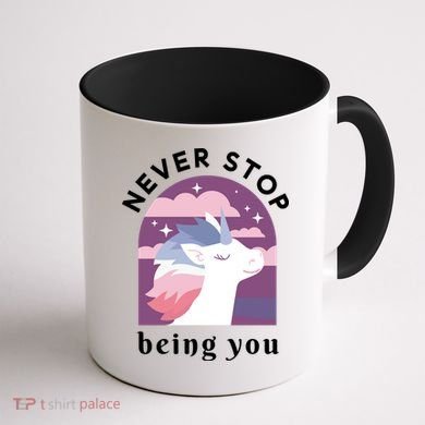 Never Stop Being You Unicorn Coffee Mug back