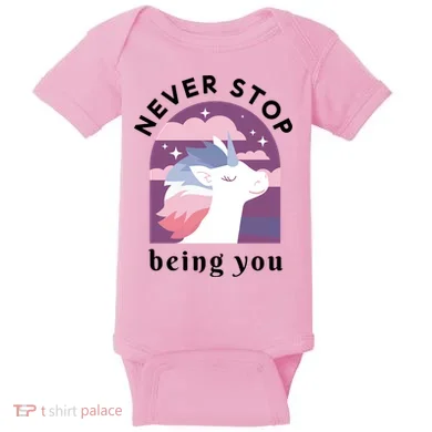 Never Stop Being You Unicorn Baby Bodysuit