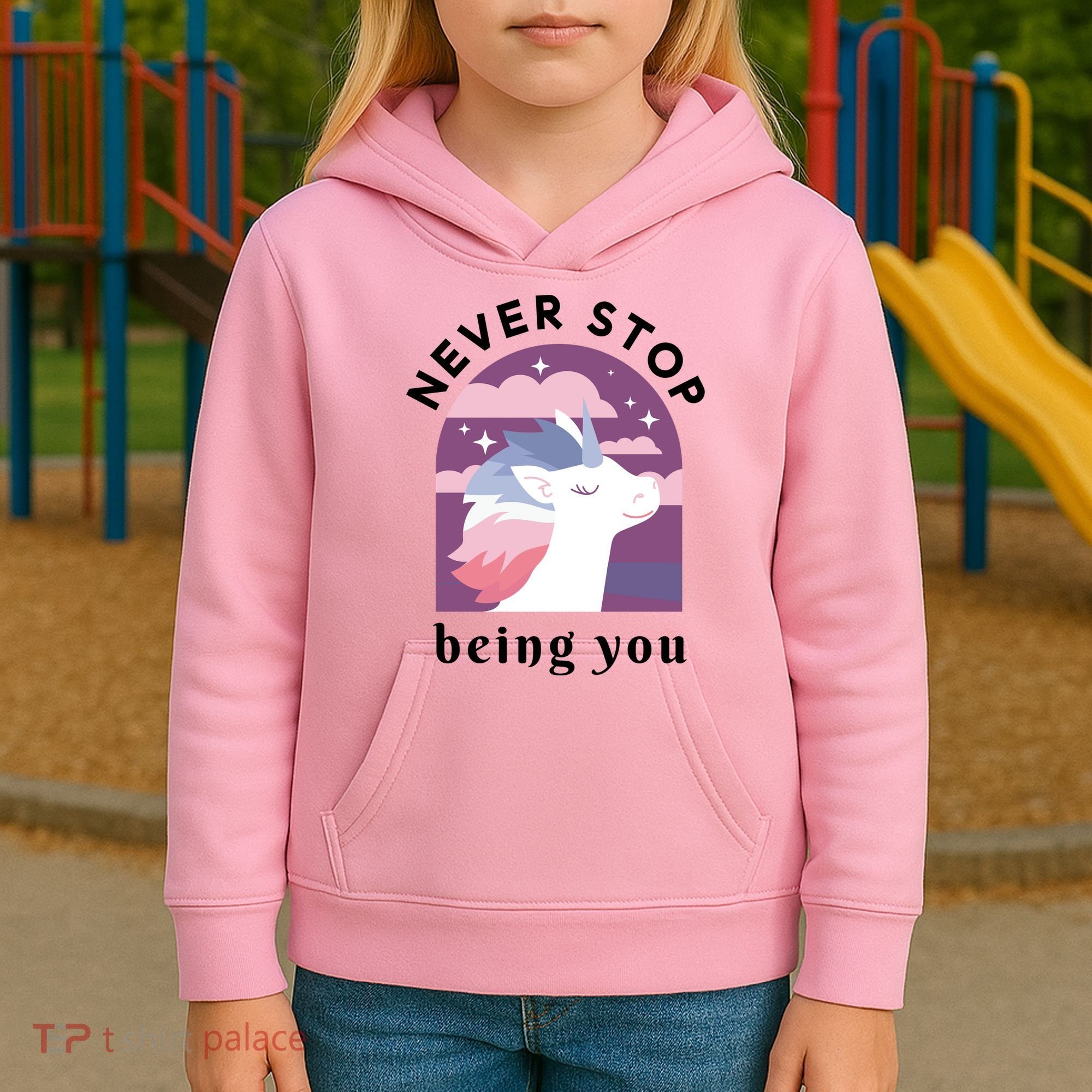 Never Stop Being You Unicorn Kids Hoodie