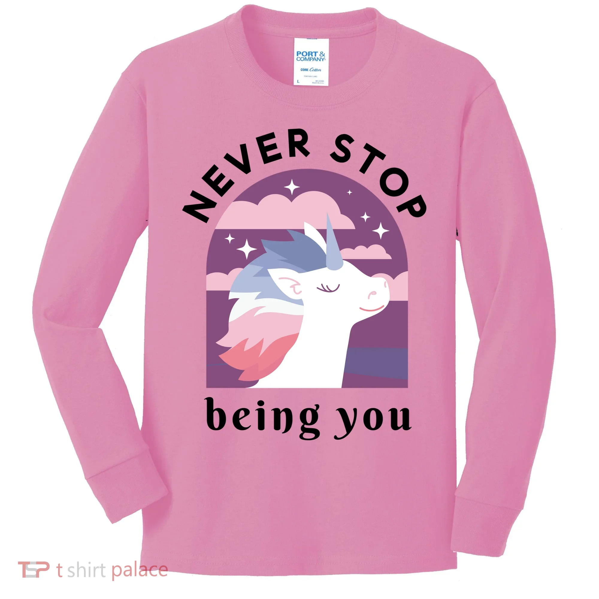 Never Stop Being You Unicorn Kids Long Sleeve Shirt