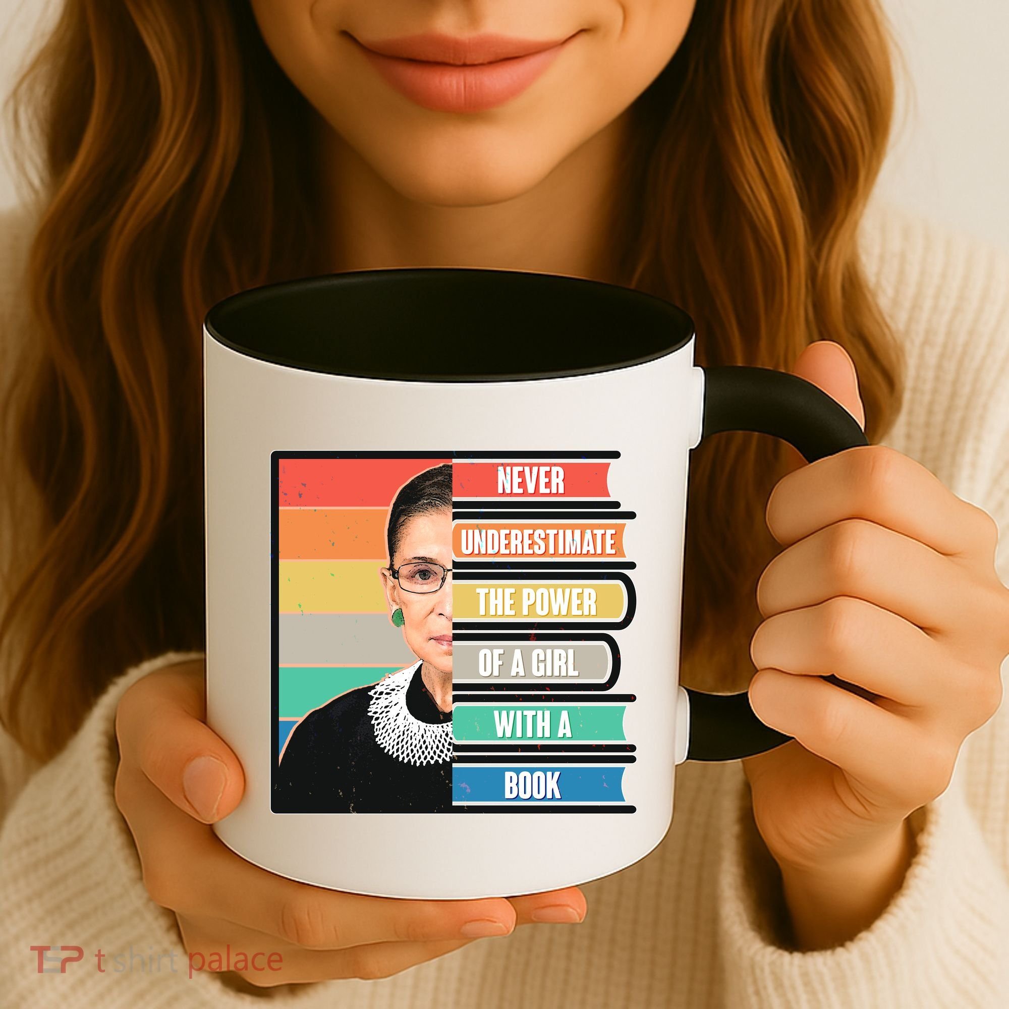 Never Underestimate A Girl With A Book RBG Tribute Coffee Mug
