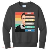 Never Underestimate A Girl With A Book RBG Tribute Kids Sweatshirt thumb 0