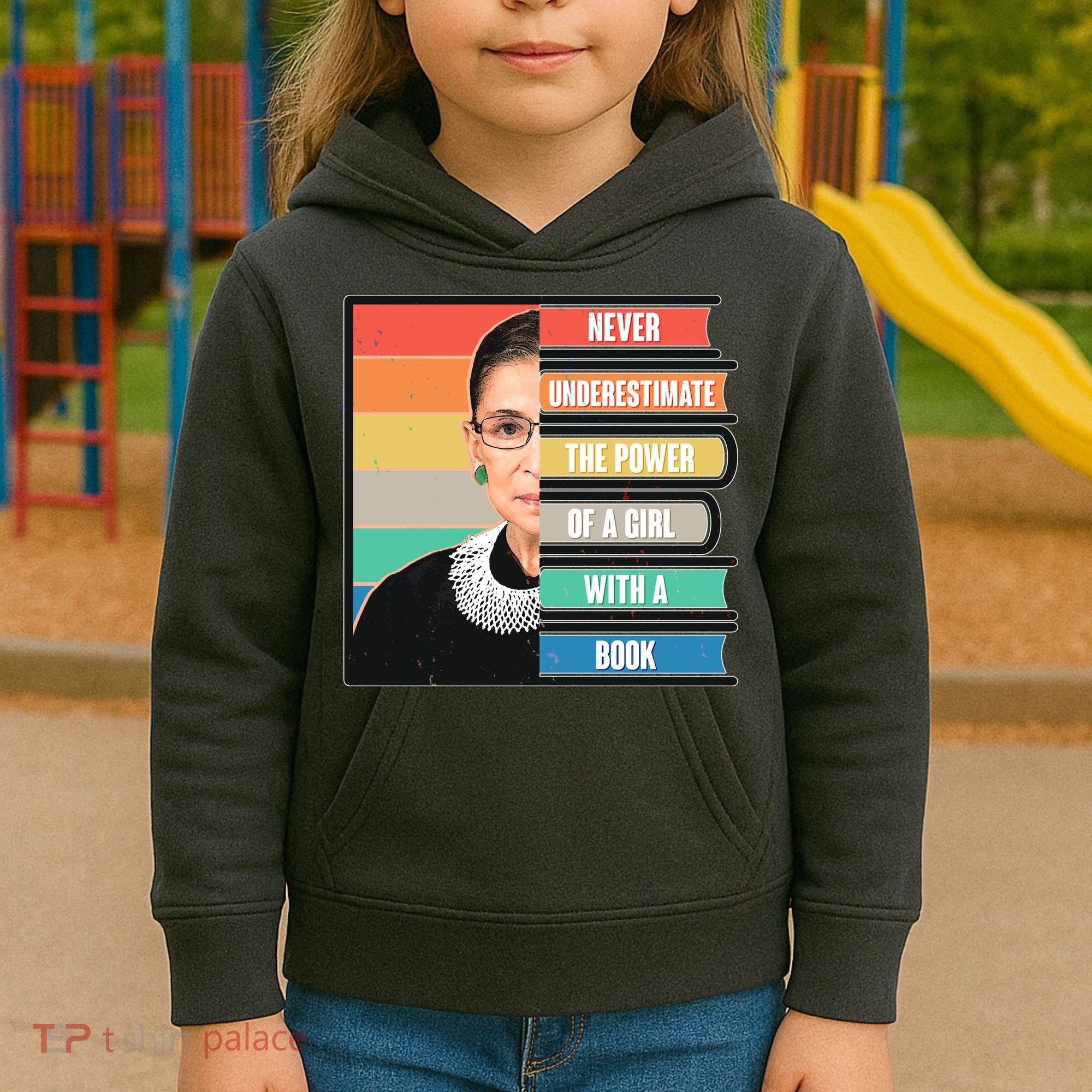 Never Underestimate A Girl With A Book RBG Tribute Kids Hoodie