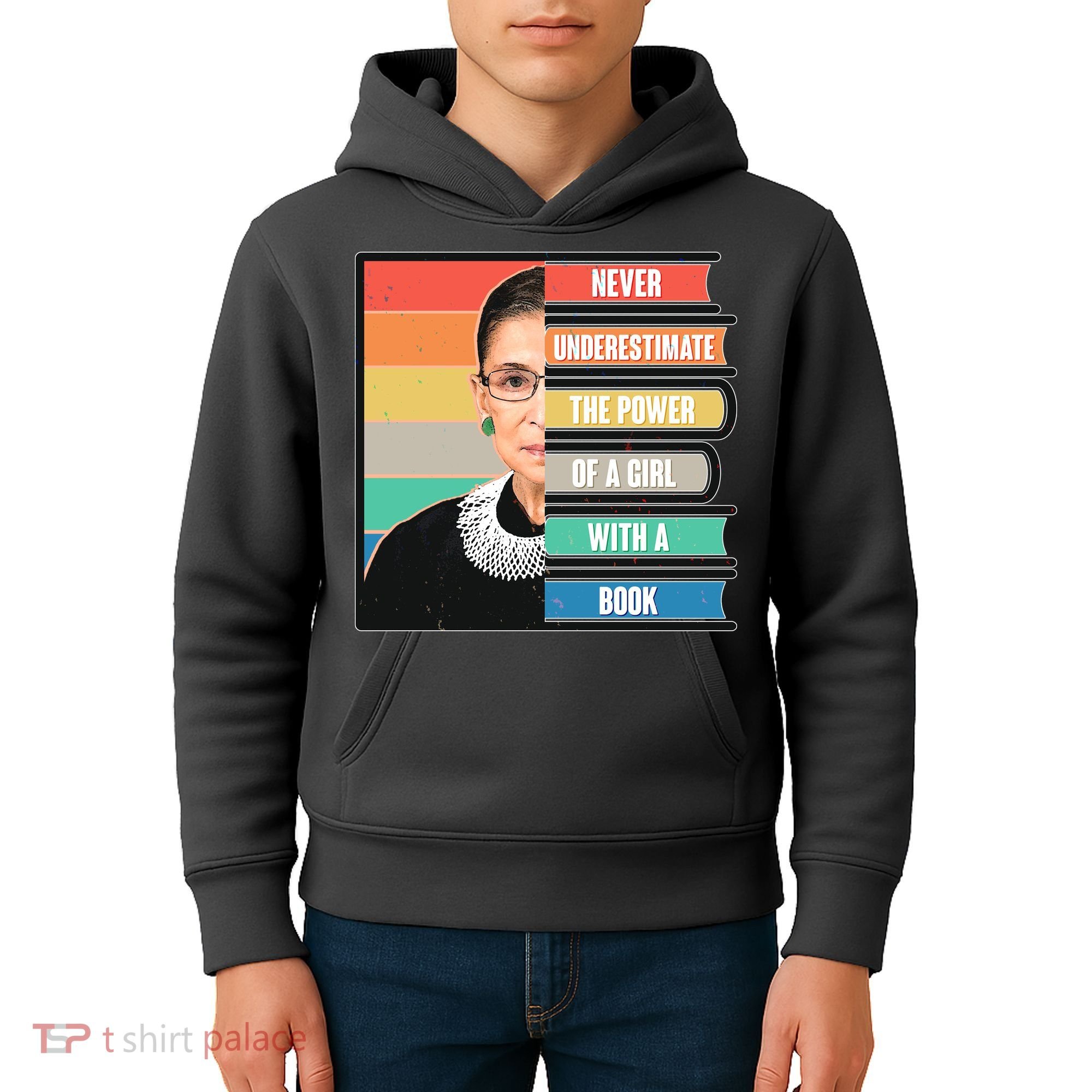 Never Underestimate A Girl With A Book RBG Tribute Kids Hoodie