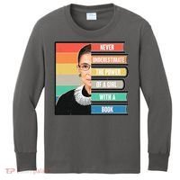 Never Underestimate A Girl With A Book RBG Tribute Kids Long Sleeve Shirt thumb 0