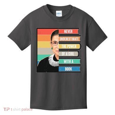 Never Underestimate A Girl With A Book RBG Tribute Kids T-Shirt
