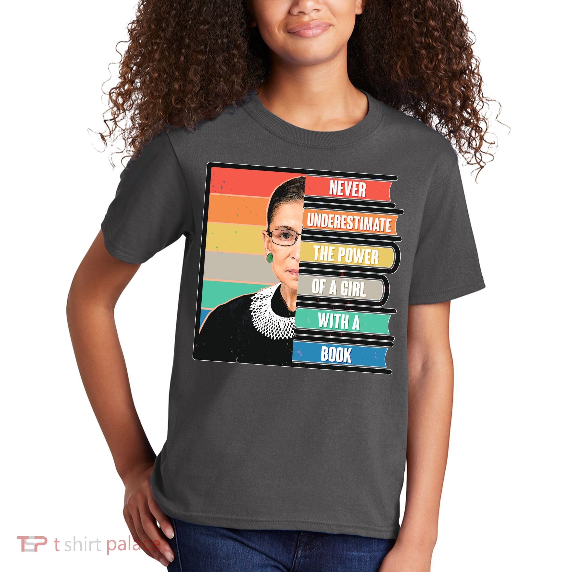 Never Underestimate A Girl With A Book RBG Tribute Kids T-Shirt
