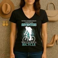 Never Underestimate A Man In His Seventies Who Can Ride A Bicycle Women's V-Neck T-Shirt thumb 3
