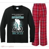 Never Underestimate A Man In His Seventies Who Can Ride A Bicycle Kids Long Sleeve Plaid Pajama Set thumb 0