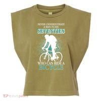 Never Underestimate A Man In His Seventies Who Can Ride A Bicycle Garment-Dyed Women's Muscle Tee thumb 0